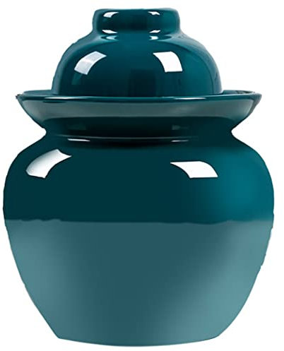 Kimchi Container， Traditional Chinese Ceramic Fermentation Crock Jar Pickling Jar with Water Seal Airlock Lid,Large Thickened Ceramic Kimchi(Grün,10KG)