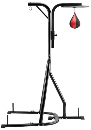 VEVOR Supporto per Sacco da Boxe, Attrezzatura per Allenamento Regolabile in Altezza, Supporta 65 kg, con Base Appesantita, Sacco per Allenamento Palestra Casa, Nero 143x126x214 cm