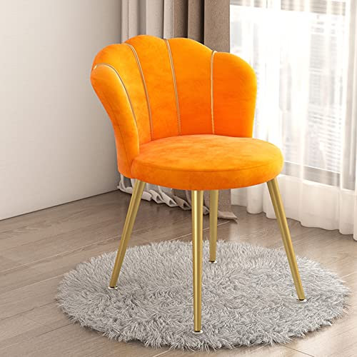 Fauteuil de coiffeuse moderne orange avec dossier, design en forme de coquille, siège en tissu rembourré, pieds en métal doré pour salon, chambre à coucher, dressing, bureau à domicile, cuisine