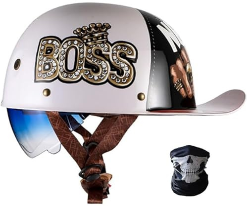 SYEBVTQ Vintage Halbschalenhelm Motorradhelm ECE-Zulassung Baseball Cap Mit Visier Fahrrad Cruiser Chopper Scooter Helm Jethelme Herren Retro Motorrad Halbhelm Frauen Mofa Helm