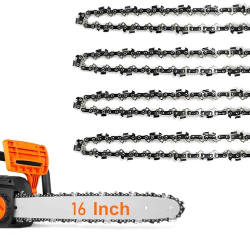 4 Pack Chainsaw Chain for 16 Inch Bar, 57 Drive Links, 3/8 LP 0.050 Gauge, Replacement Chain fits for Titan, Black & Decker, Einhell, Ryobi, Oregon