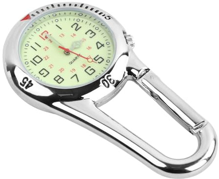 Ziyonix Taschenuhr mit Karabine, Schwesternuhr Rettungsdienst Zubehör Uhr Karabiner mit Karabiner mit Leuchtendes Krankenschwester Uhr Taschenuhr für Krankenschwestern Outdoor-Aktivitäten (Silber)
