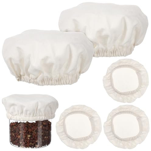 VICASKY 5pcs Stretchy Cotton Cloth Covers for Sourdough Starter and Food Bowls Breathable and Protective Jar Lid Covers for Fermenting and Food Storage in Kitchens