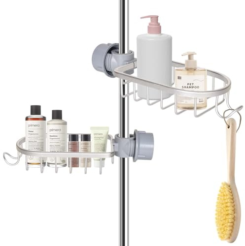 Alyxen Estanteria Ducha sin Taladro,Cesta Ducha Colgar de Baño con 2 Ganchos, Organizador Ducha para Champú,Repisas para Baño,Soporte Estanteria de,para Barras de Ducha（Plata）