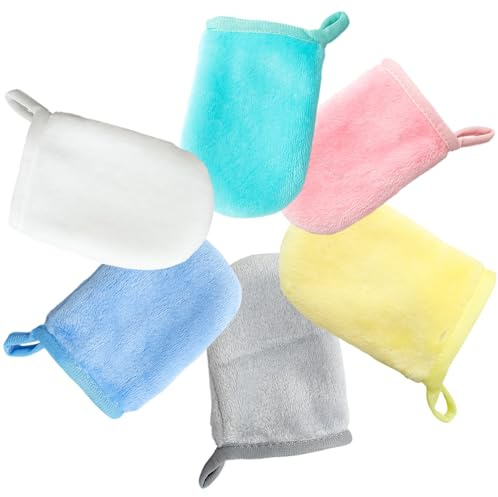 Ceeyoll Lot de 6 Gants de Démaquillage Lavables, Gans de Lavage du Visage, Gants de Lavage et de Démaquillage du Visag, Adaptés Pour se Laver Le Visage et se Démaquiller