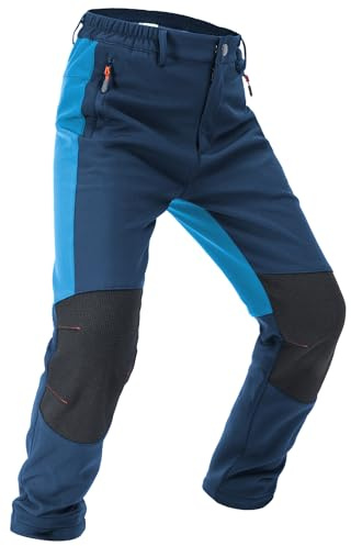 Kids Winter Softshell Snow Pants Boys Thermal Fleece Lined Cargo Pants Outdoor Warm Waterproof Windproof Elastic Waist Size 10-12 Navy&Blue M