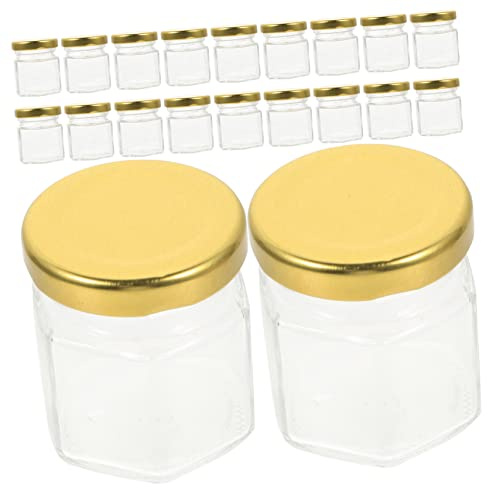 Alipis 20 pièces Pot à Miel Verre avec Couvercle Doré Lot de Bocaux Hexagonaux Hermétiques pour Miel Confiture et Sirop Bocaux Transparents pour Cuisine et Conservation
