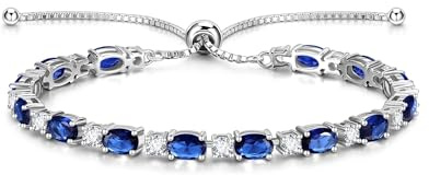 Pulseras de piedra natal de tenis FANCIME para mujer, pulseras bolo de tenis de plata de ley bañadas en oro blanco, pulseras de piedra ovalada, joyería fina para Navidad, aniversario, cumpleaños