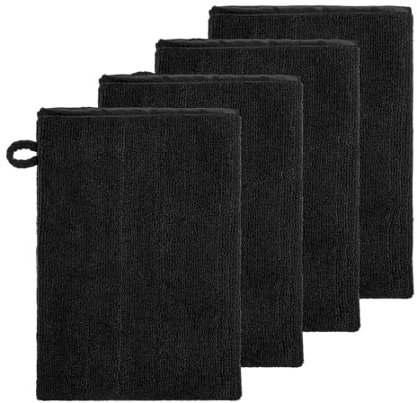 YUXMU 4 Stück Waschlappen Schwarz, 15 x 20 cm Mikrofaser Waschhandschuhe Seiftücher mit Aufhängeschlaufen Wiederverwendbare Handschuhe Waschlappen zum Abwischen und Reinigen