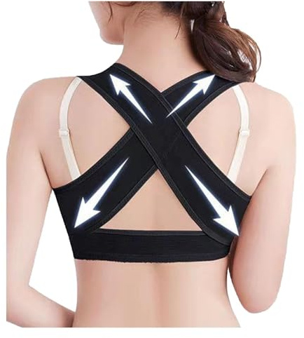 Damen Obere Rückenstütze Unsichtbarer Brust Haltungskorrektor Rückenstütze Schulter-Nacken-Schlüsselbein Stütze Gürtel Zur Korrektur Eines Rundrückens Shapewear-BH-Tops(Black,XX-Large)