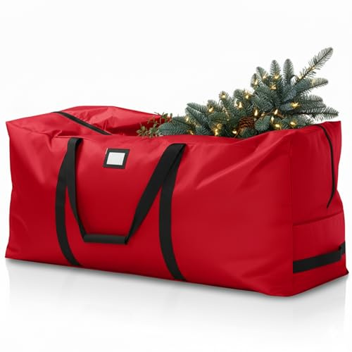 Christmas Tree Storage Bag, Heavy Duty Waterproof Xmas Tree Storage Bag Fits Up to 7.5ft Tall Artificial Christmas Tree, with Durable Handles, Zipper, Card Slot, (125x38x50cm) - Red