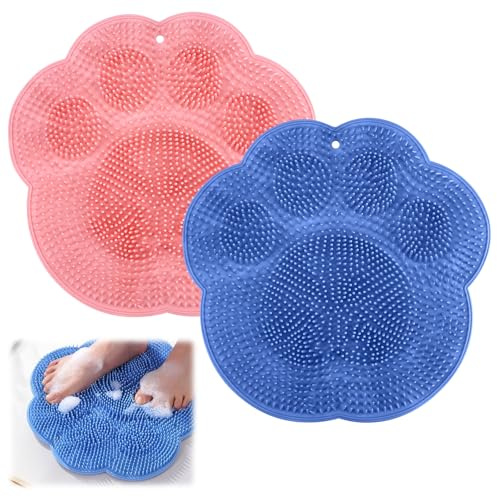 2 Stück Fußbürste für Die Dusche,Rutschfestes Silikon Massagepad,Blau&Rosa | Fußschrubber Matte,Bath Massage Pad mit Rutschfesten Saugnäpfen,für Fußpflege Entspannung,Erhöhung der Durchblutung