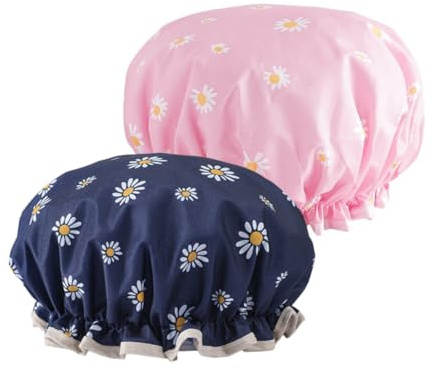 YAZWUR 2 Pezzi Cuffie Doccia Impermeabili e Riutilizzabili per Donna, Shower Cap con Fascia Elastica, Grande Cuffia in Plastica per Capelli Lunghi, per Doccia, Spa, Uso Domestico