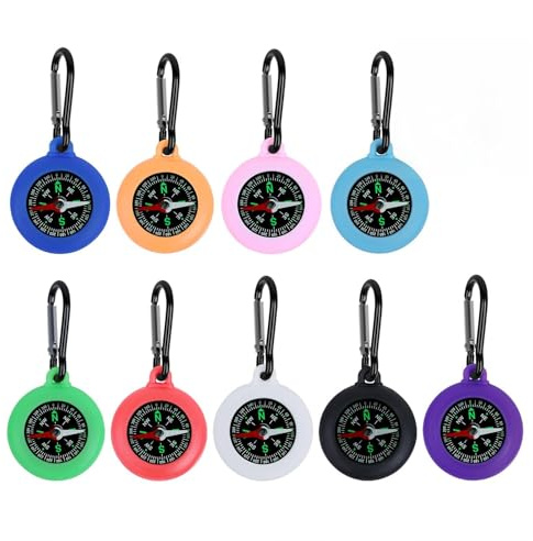 9 Pièces Boussole avec Mousqueton, Boussole Porte-clés Portable Compacte Colorée, Boussoles avec Mousquetons pour Compass Hiking Survival Camping Navigation Randonnée Sports de Survie en Plein Air