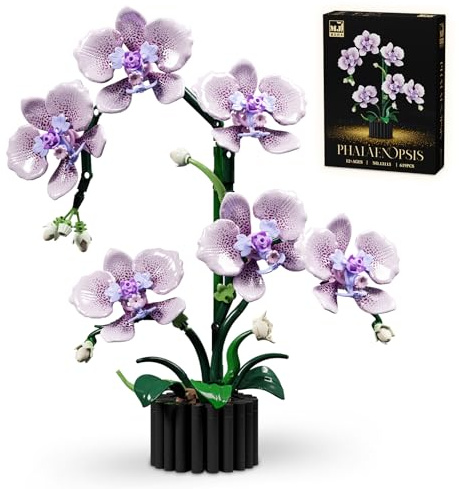 QGGQ Lila Orchidee Blumen Bausteine Bausatz, 619 Teile Künstliche Orchideen Blume Klemmbausteine Spielzeug für Erwachsene, Home Pflanzen Deko Set, Geschenke für Valentinstag und Muttertag