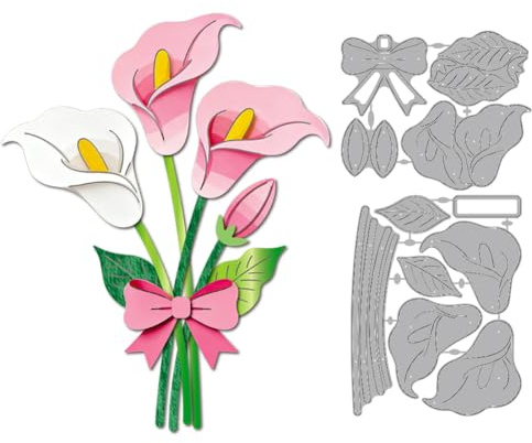 MAYJOYDIY Calla Lilien Metall Stanzformen Schleifen Und Bouquet Stanzschablonen Blumen Und Blätter Prägeschablonen Für DIY Papierbastelarbeiten Kartenherstellung Scrapbooking Albumdekor
