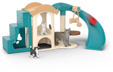 Schleich Farm World | Aire de Jeu pour Chats 42764 | Coffret avec Maison pour Chats, Arbre à Chat & Accessoires | Jouet de Ferme réaliste | Idée Cadeau dès 3 Ans | 12 pièces