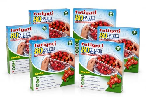 Cuffie Copri Pietanze Elastiche, Copri Ciotole Estensibili 12-25 cm, Pellicola Elastico Riutilizzabile per Conservare Alimenti, Cucina, Frigorifero, Trasporto Cibo - 6 Unita da 80 Pezzi