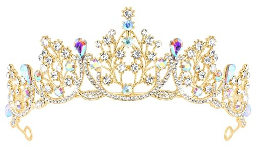 Goldene Krone Für Damen, Prinzessin Krone Mädchen, Diadem Strass, Kristallkrone Königin, Hochzeit Braut Kristall Tiara, Geburtstagskrone Für Geburtstag, Abschlussbälle, Prinzessinnenpartys, Bunt