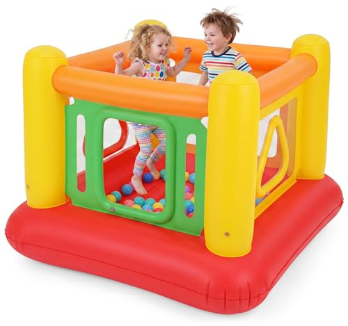 COSTWAY Hüpfburg, Bouncy Castle mit 4 Türen für Kinder, 160 x 160 x 125 cm (Rot + Gelb)