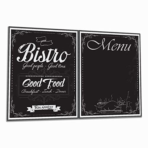 Wallario Herdabdeckplatte/Spritzschutz aus Glas, 2-teilig, 80x52cm mit 8 mm hohen Füßen, für Ceran- und Induktionsherde, Bistro-Design in schwarz-weiß