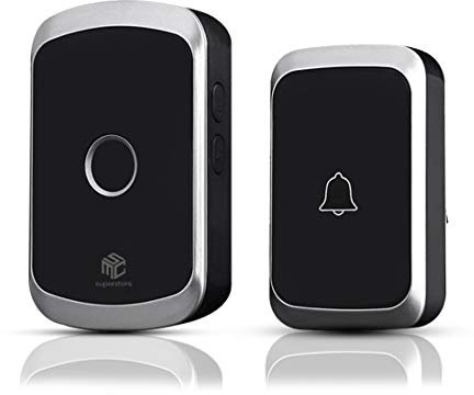 Wireless Doorbell MSC Cordless Battery Operated Waterproof Door Bell 300m Ultra Long Range 36 Chime 4-Level Volume Door Bells Kit for Home School Office Plug in and Play Blk