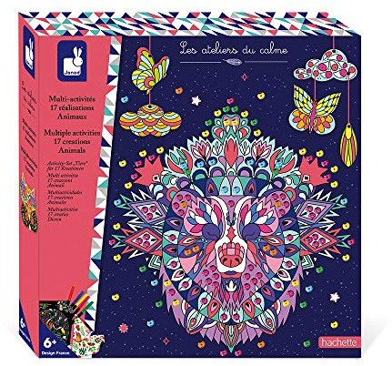 Janod - Boîte Multi-activités 17 Réalisations Animaux - Les Ateliers du Calme - Kit Loisir Créatif Enfant - Apprentissage Motricité Fine et Créativité - Dès 6 ans, J07955