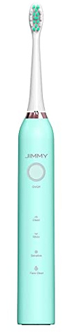 JIMMY T6 Elektrische Schallzahnbürste IPX7 mit 4 Modi, Ersatzkopf und Skincare Funktion mit speziellem Gesichtskopf