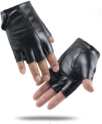 LJCZKA Guantes de Cuero de PU Sin Dedos Hombre, Guantes de Conducir Sin Dedos, Guantes Moto Medio Dedo Cuero de PU Unisex