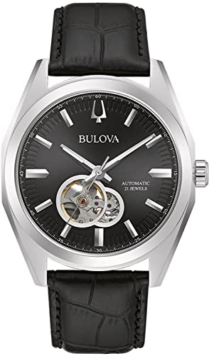 Bulova Herren Fashionuhr Surveyor in der Farbe Schwarz mit Lederarmband, Gehäusedurchmesser: 42 mm, 96A273