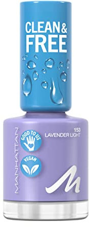 Manhattan Clean und Free Nail Polish, Fb. 153 Lavender Light, atmungsaktiver Nagellack, vegan, 8 ml