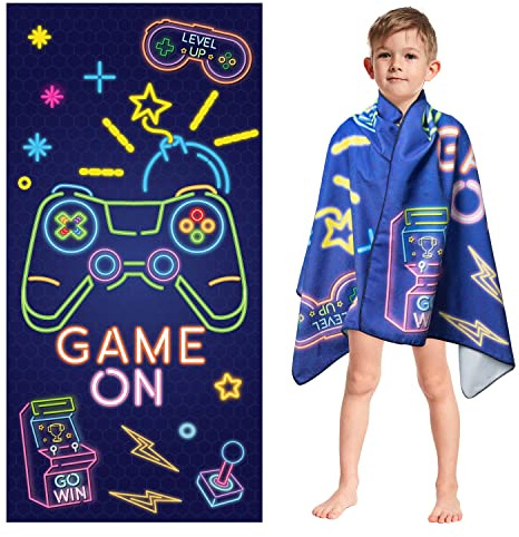 R HORSE Neon Video Game Beach Towel for Kid, 30 x 60 Inch Pool Towel