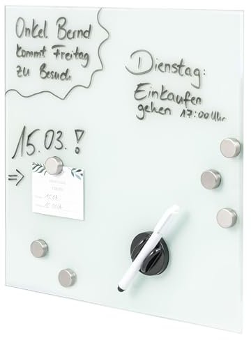 bremermann Magnettafel mit Glasfront, beschreibbar, 6 Magnete, 1 Marker, 1 Marker-Halter, Memo-Board (weiß)
