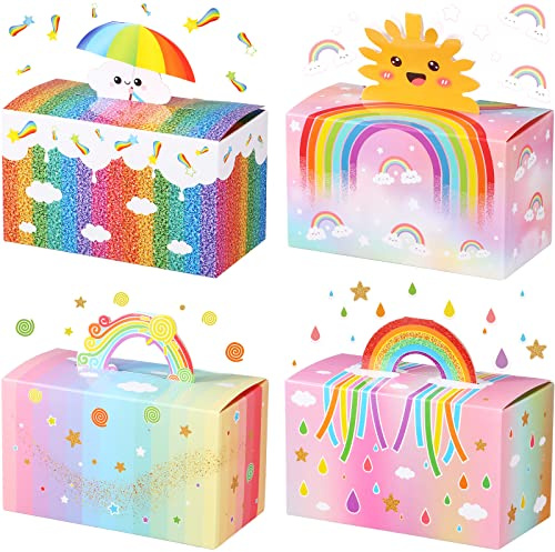 24 Scatole da Regalo con Arcobaleno Nuvola per Dolci Caramelle Scatoline di Carta per Bomboniere Box con Manici Decorazioni per Festa di Compleanno a Tema Arcobaleno Baby Shower per Bambini