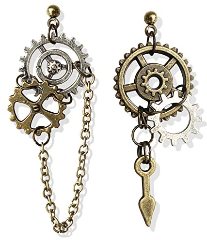 Handgjorda punk steampunk vintage urverk dinglande droppörhängen klocka redskap antik flygplan örhängen för kvinnor män halloween, Metall