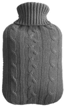 Wärmflaschenbezug aus korallenrotem Fleece für 2 l Liter, flacher Wärmbeutel, gestrickter Flaschenbezug, wiederverwendbar, Handwärmer, wintergrauer Bezug