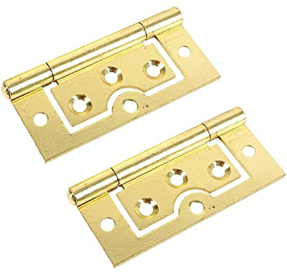 Brass Plated Flush Door Hinges 75mm (3 Inch) – Non Mortice Cabinet & Cupboard Hinges for Light Internal Doors – Pack of 2
