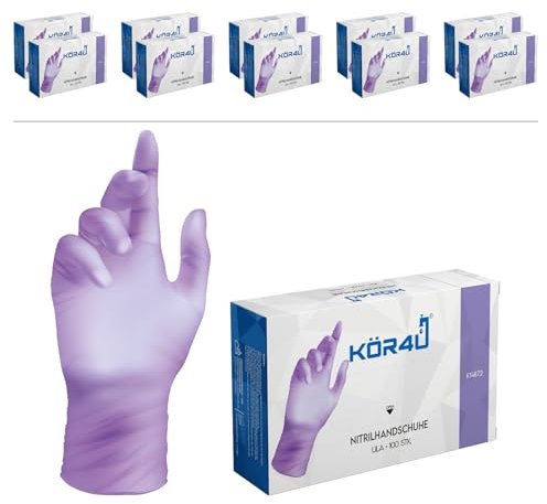 kör4u Nitrilhandschuhe, 1000 Stück, puderfrei, latexfrei, Einweghandschuhe, Einmalhandschuhe, Lebensmittelhandschuhe (Lila, L)