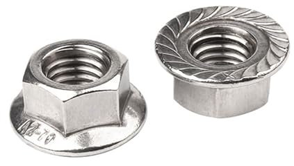 NOLDAR | Dado esagonale con flangia zigrinata metrici M5 DIN 6923 (50 pezzi). Acciaio inossidabile AISI 304 (A2). Passo della filettatura 0,8 (standard). Dadi con rondella zigrinata.