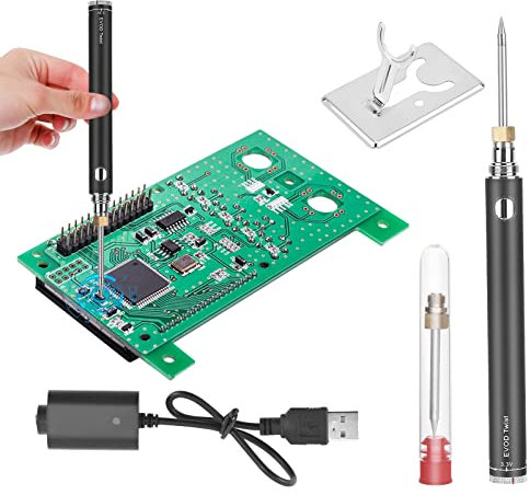 Electric Soldering Iron Kit, Portable USB Soldering Iron, 5V 8W Fast Cooling & Heating Adjustable Temperature Cordless Soldering Gun Welding Repair Tools with Soldering Tips, Soldering Iron Stand (A)