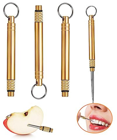 4 Stück Tragbarer Titan Zahnstocher, Teleskop Wasserdicht Zahnstocherhalter Edelstahl Set, Metall Obstgabel Zahnstocher Wiederverwendbare Mit Schlüsselanhänger für Outdoor Camping Picknick Unterwegs