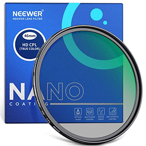 NEEWER 46mm True Colours Polfilter (CPL) Zirkular Polfilter Optisches HD Glas Doppelseitig 30-lagige Nanobeschichtung Aluminiumrahmen Wasserabweisend Kratzfest Anti