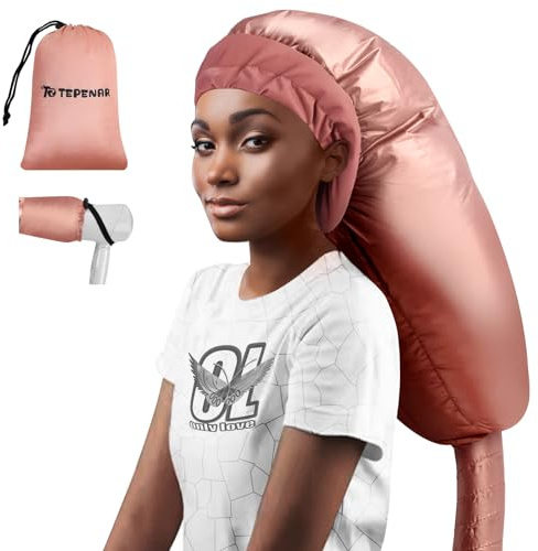 TEPENAR Bonnet Séchoir à Cheveux: Accessoire Séchage Capillaire Extra Large Réglable pour Boucles Naturelles - Séchage Rapide, Utilisation Facile - Or Rose