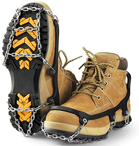 Ice Cleats for Shoes and Boots Traction Cleats Men Women Boot Chains Crampons for Anti Slip Outdoor Shoveling Hiking Walking on Snow and Ice (Silver, L)