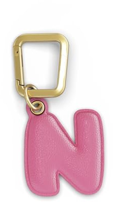 UNTAGS - Charm Lettera N - Materiale Effetto Pelle - Ciondolo per Smartphone, Portachiavi con Moschettone in Metallo Colore Oro Incluso - Rosa