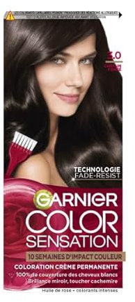 Garnier Color Sensation Coloration – Dunkelbraun 3.0 – permanente Creme-Färbung – für alle Haartypen – Farbe bis zu 10 Wochen & deckt weißes Haar 100% ab