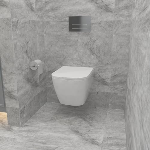 Biubiubath Modern Bathroom Square Ceramic Rimless Wall Hung Toilet UF Soft Close Seat WC Pan -345