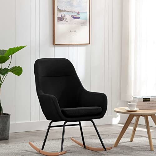 Camerina Schaukelstuhl Schwarz Stoff Relaxstuhl Schaukelsessel Schwingsessel Relaxsessel