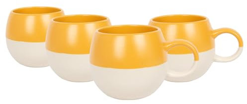 Nicola Spring Stoneware Mugs - 340ml - Mustard - Pack of 4 - Sphere Glazed Ceramic Coloured Mugs Kitchen Stoneware Latte Tea Cups Latte Colourful Coffee Cups for Tea, Hot Chocolate, Coffee