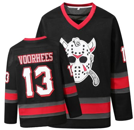 Voorhees Jason 13 Friday Movie Ice Hockey Jersey Halloween Black